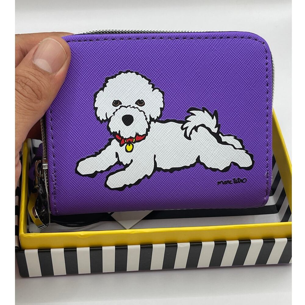 Marc Tetro Wristlet Wallet Bichon Dog Purple NEW Faux Leather Zip Around - Picture 5 of 10